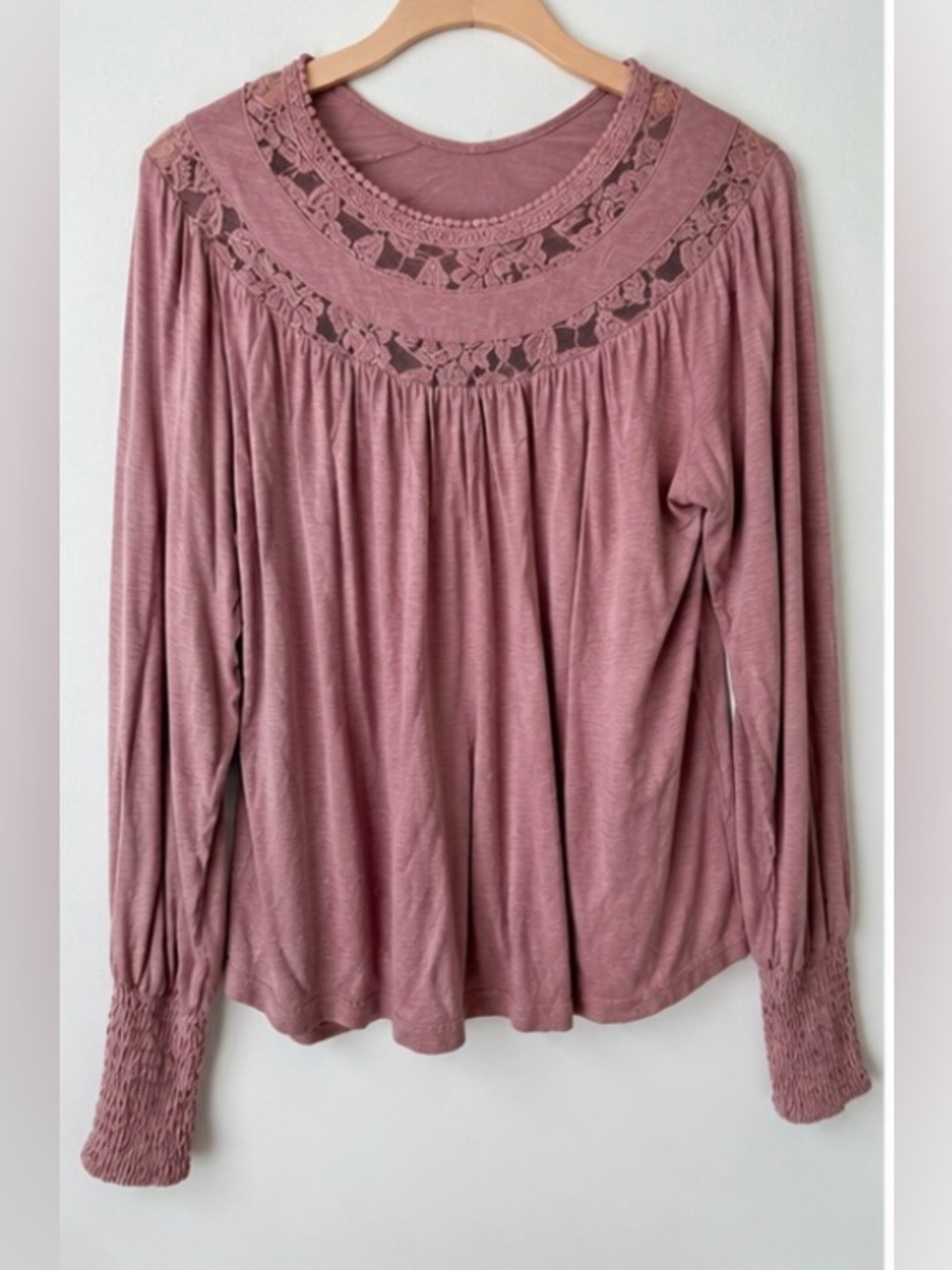 Daytrip Mauve Lace Yoke Long Sleeve Boho Top Size Medium #61